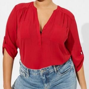 Torrid Harper Georgette Pullover 3/4 Sleeve Blouse Red Size 5